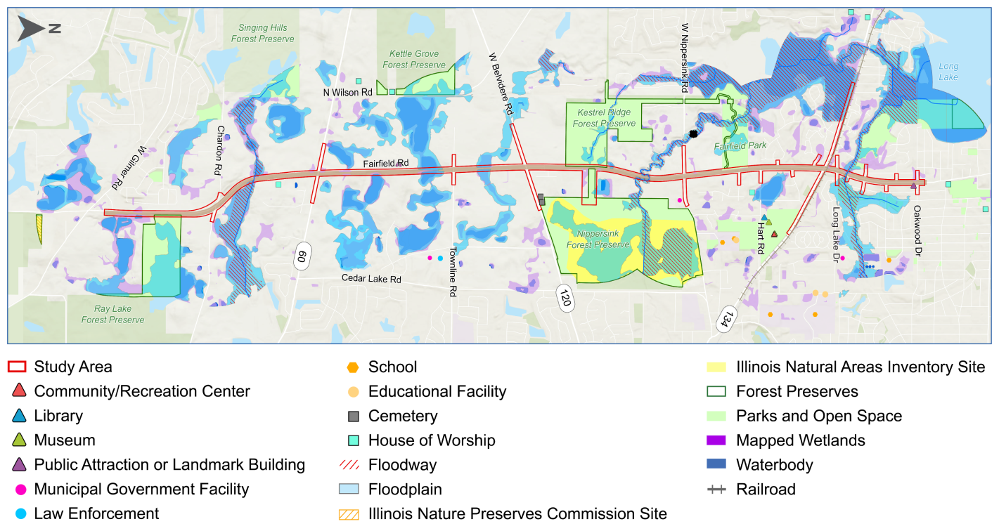 Built and Natural Environmental Features Map for Fairfield Road Planning Study.