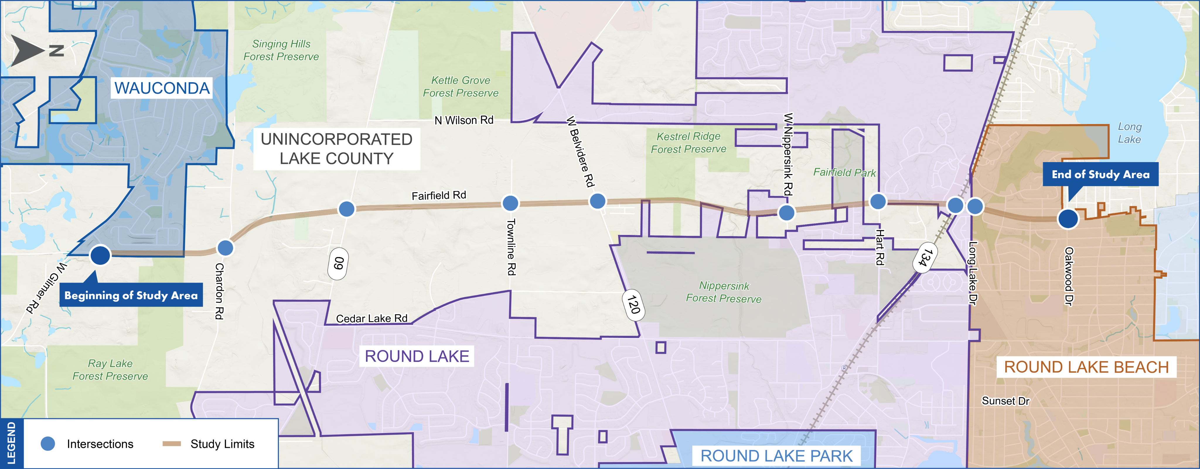 Study Area Map for Fairfield Road Planning Study.