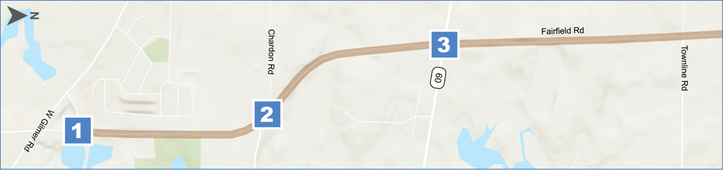 Traffic Level of Service Map for Fairfield Road Planning Study from Gilmer Road to Townline Road.