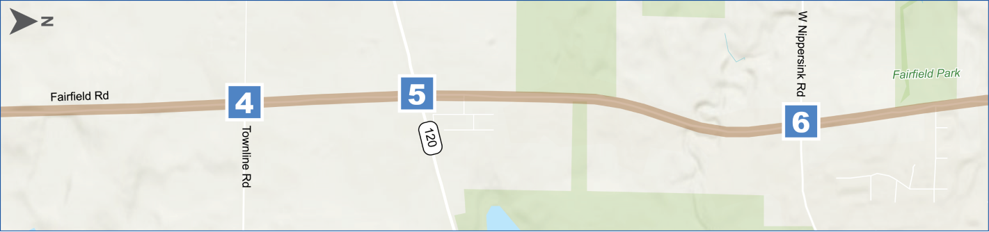 Traffic Level of Service Map for Fairfield Road Planning Study from Townline Road to Nippersink Road.