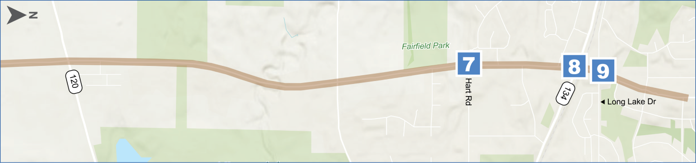 Traffic Level of Service Map for Fairfield Road Planning Study from IL 120 to Oakwood Drive.